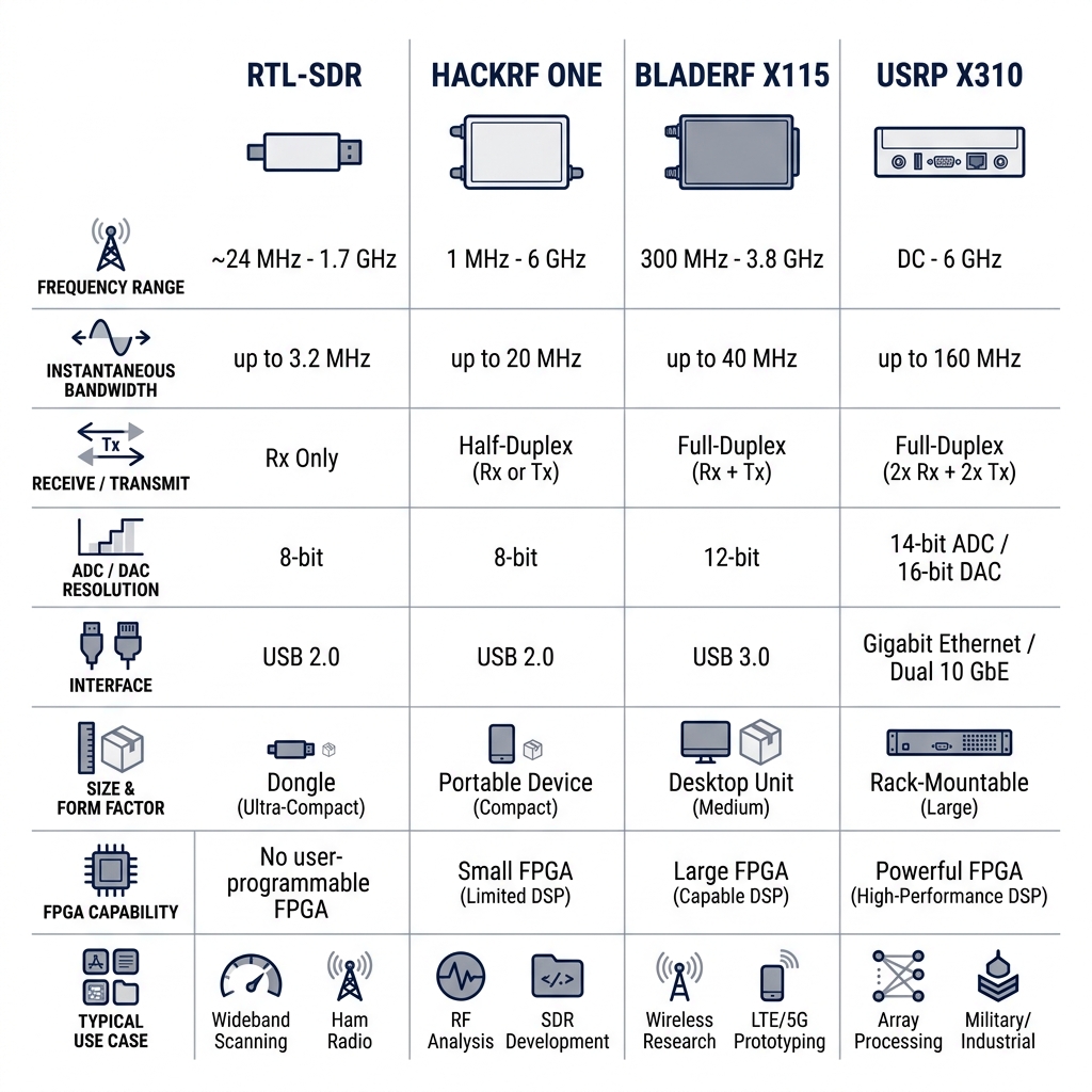 Technical Comparison of Commercial SDR Hardware