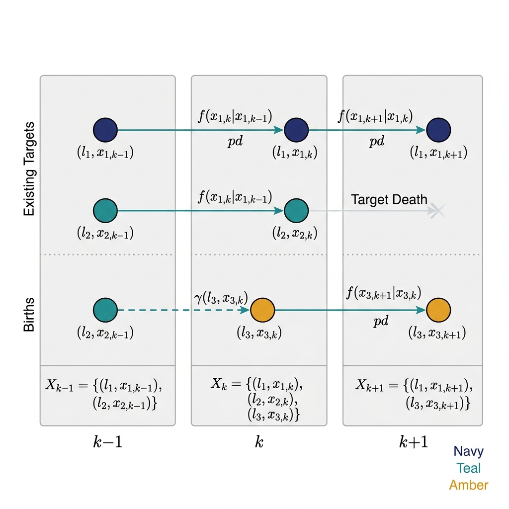 Labeled random finite set: a set of labeled object states evolving over time with births and deaths